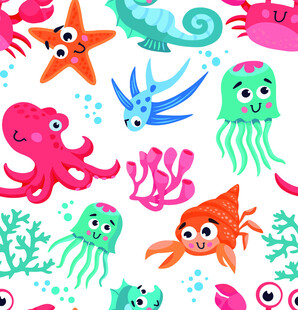 可爱海洋生物无缝图案