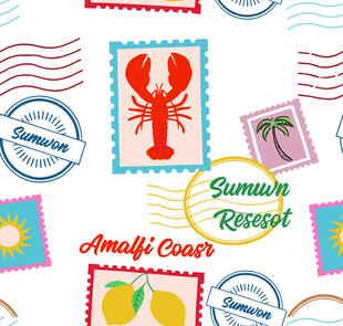 夏日度假风邮票图案设计