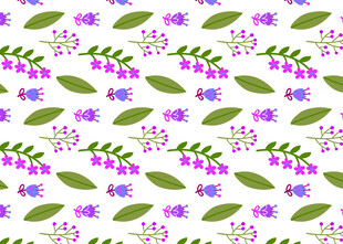 紫色花卉绿叶无缝图案