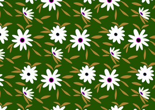 绿色背景白色小花图案