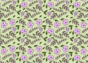 紫色花卉绿叶无缝图案
