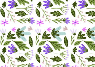 花卉绿叶水彩无缝图案