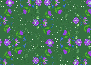 绿色背景紫色花卉图案