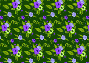 紫色花卉绿叶无缝图案