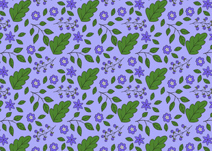 紫色花卉绿叶无缝图案