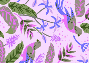 梦幻花卉飞鸟图案背景