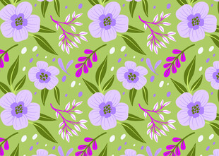 紫色花卉绿叶无缝图案