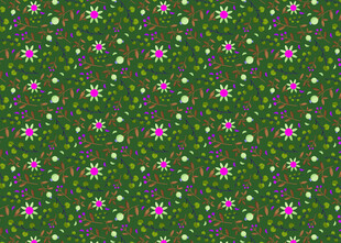 绿色底点缀粉色小花图案