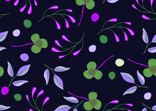 紫色绿色花卉枝叶图案