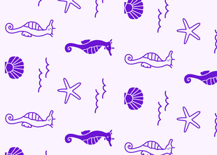 紫色海洋生物无缝图案