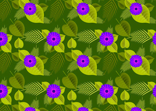 绿叶紫花无缝图案背景