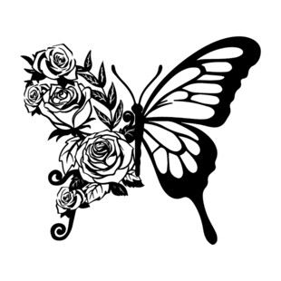 蝴蝶与玫瑰纹身图案