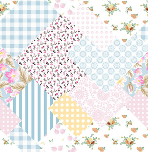 多彩拼布图案花卉几何元素