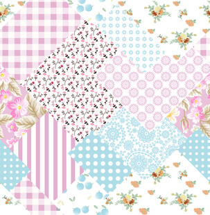 多彩花卉拼接图案布料