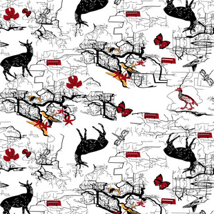 黑白动物与花卉图案背景