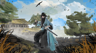 古风侠客持剑于旷野