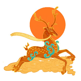 奔跑的中式祥瑞神鹿