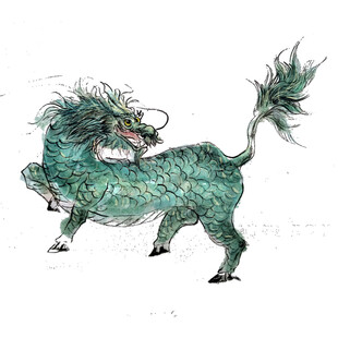 青绿色麒麟神兽图