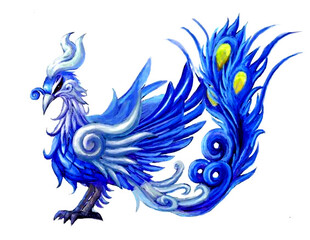 蓝色幻彩凤凰插画