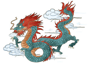 传统风格腾飞的彩色祥龙