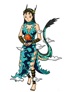 古风龙尾女子形象插画