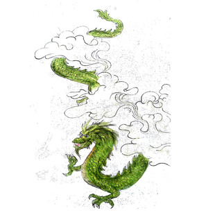 绿色神龙腾云图