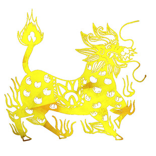 金色麒麟剪纸图案
