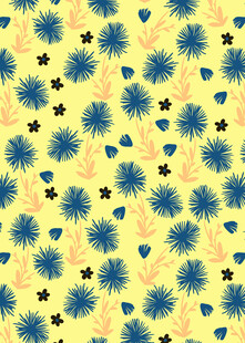 黄色底蓝色花朵图案背景