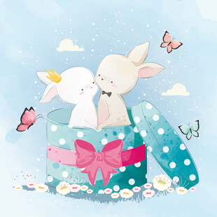 礼盒中的可爱兔子