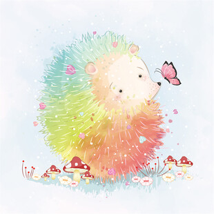 彩色刺猬与蝴蝶的梦幻场景