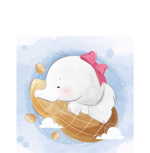 可爱小象坐在椰子壳中