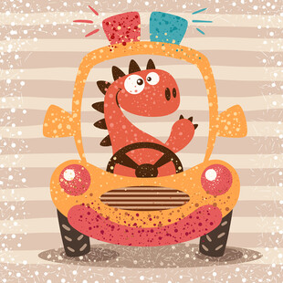 卡通恐龙开车欢乐出行