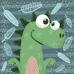 可爱绿恐龙与梦幻叶子