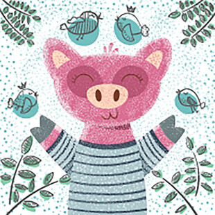 可爱粉猪与小鸟的温馨画面