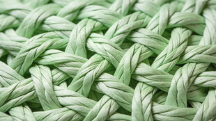 浅绿色编织纹理绳材特写