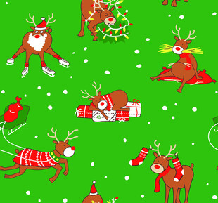圣诞驯鹿主题绿色节日图案