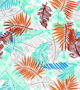热带植物叶片缤纷图案