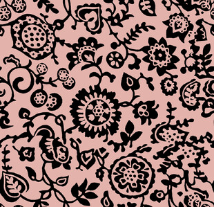 粉色底黑色花卉图案纹理