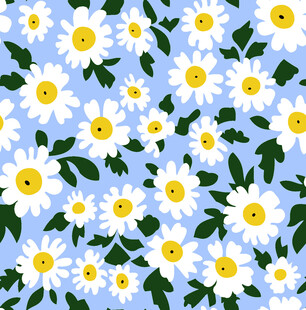 清新蓝底雏菊花卉图案