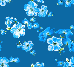蓝色花卉无缝图案背景