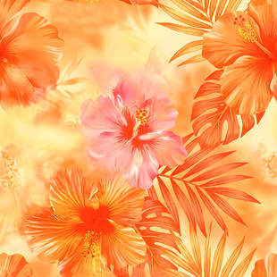 热带花卉水彩图案背景