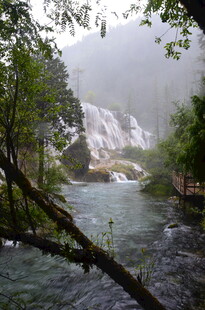 山林间的瀑布与潺潺溪流