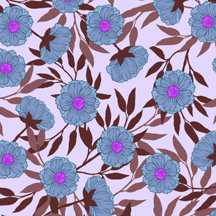 蓝紫花卉图案布料纹理