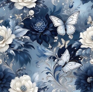蓝白花卉蝴蝶唯美图案