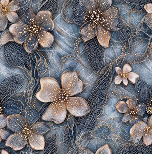 蓝底复古风花卉图案