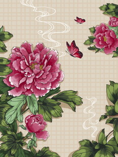 中式牡丹花卉蝴蝶图案