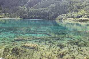 清澈碧绿的山间幽美湖泊