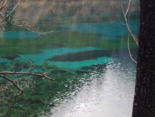 九寨沟清澈湖水与瀑布