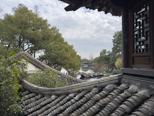 中式古建屋顶与周边景致