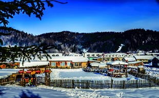 冬日雪景中的村庄美景